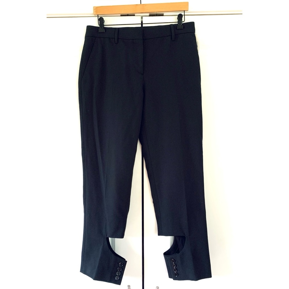 Burberry Wool Trousers Black Cut Out Button Cuff Ankle Crop Pants Size 6